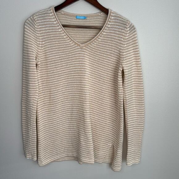 J. McLaughlin Tan/White Striped Tunic Sweater Size S - Picture 1 of 5